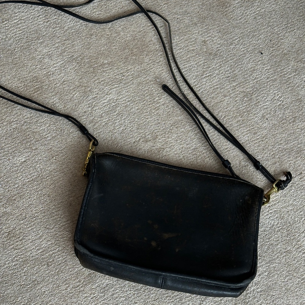 Vintage Coach Black Leather Crossbody Bag
